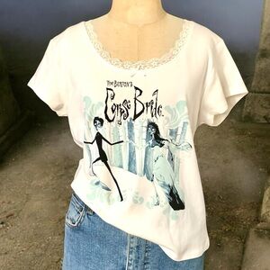 NWOT Hybrid Apparel White Lace Trimmed Corpse Bride Short Sleeve Tee- XL